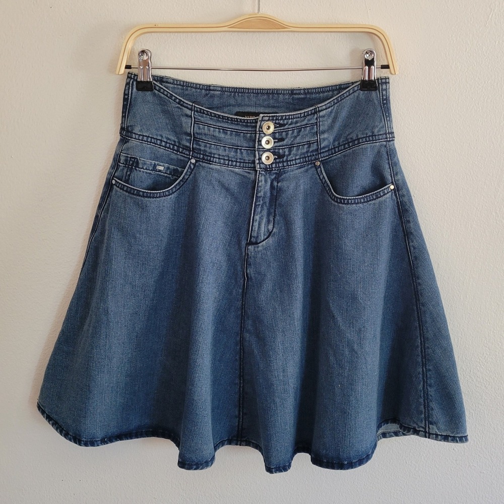 Vero Moda Denim A Line Corset Waist Mini Skirt 2 Grunge Skater‎ Streetwear Y2K